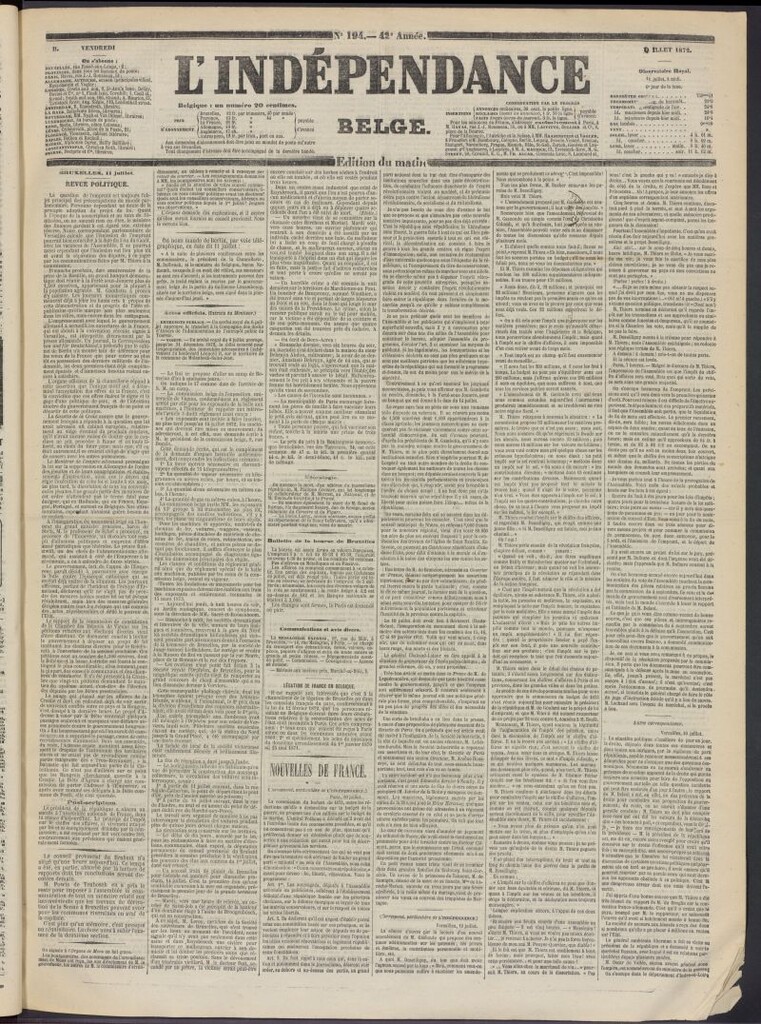 Miniatura de L´Indépendance Belge del 12 de julio de 1872, nº 194
