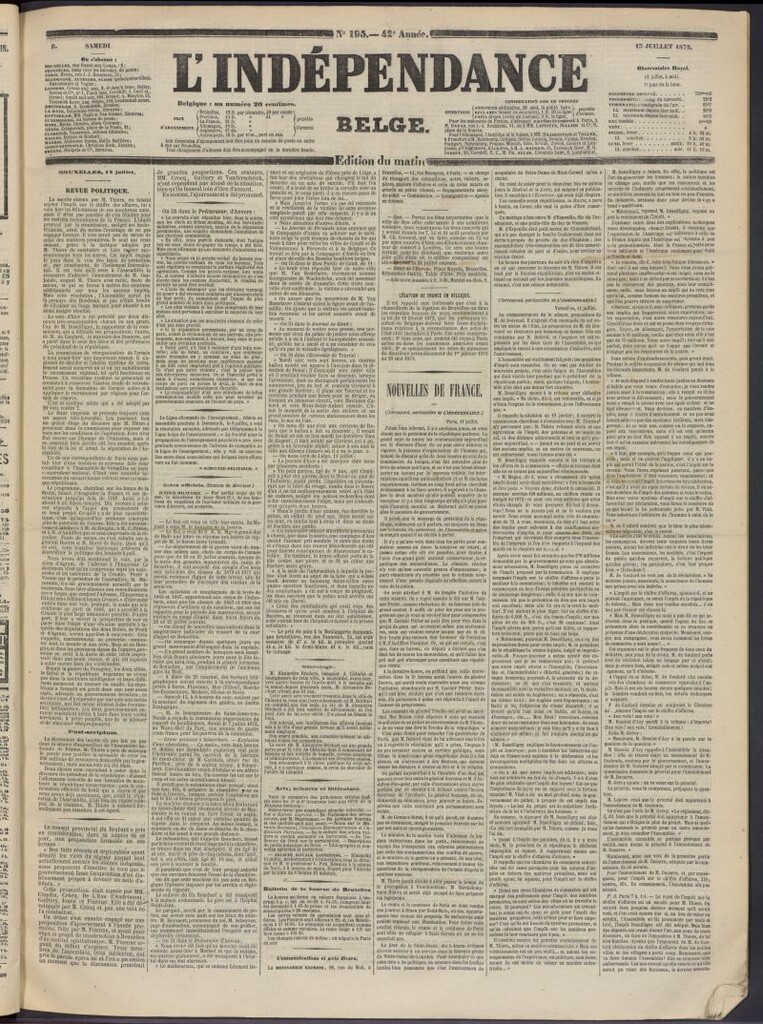 Miniatura de L´Indépendance Belge del 13 de julio de 1872, nº 195