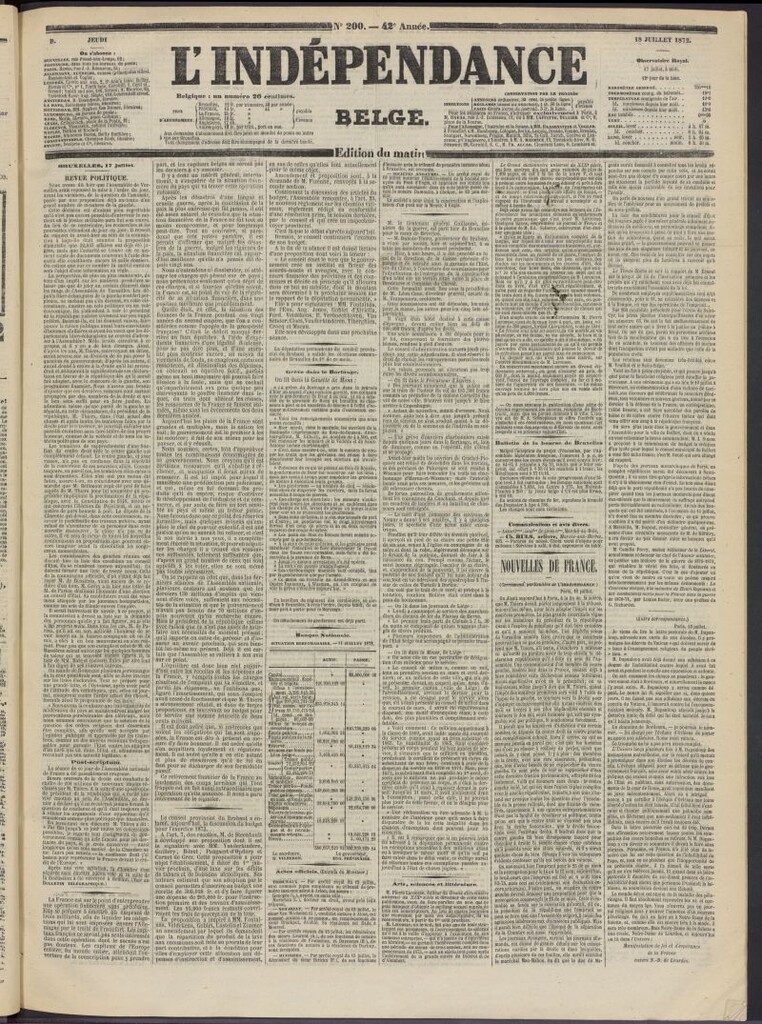 Miniatura de L´Indépendance Belge del 18 de julio de 1872, nº 200