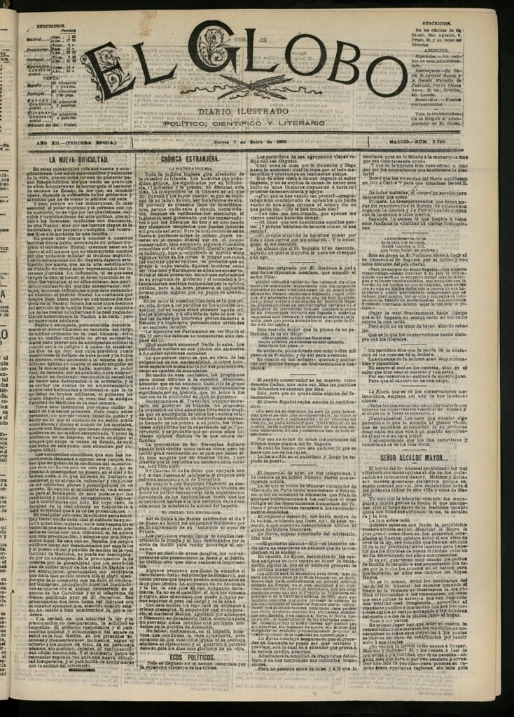 Miniatura de El Globo : diario ilustrado del 7 de enero de 1886, nº 3723