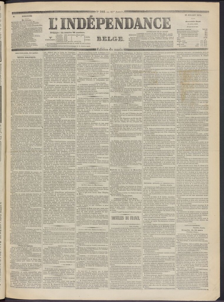 Miniatura de L´Indépendance Belge del 21 de julio de 1872, nº 203