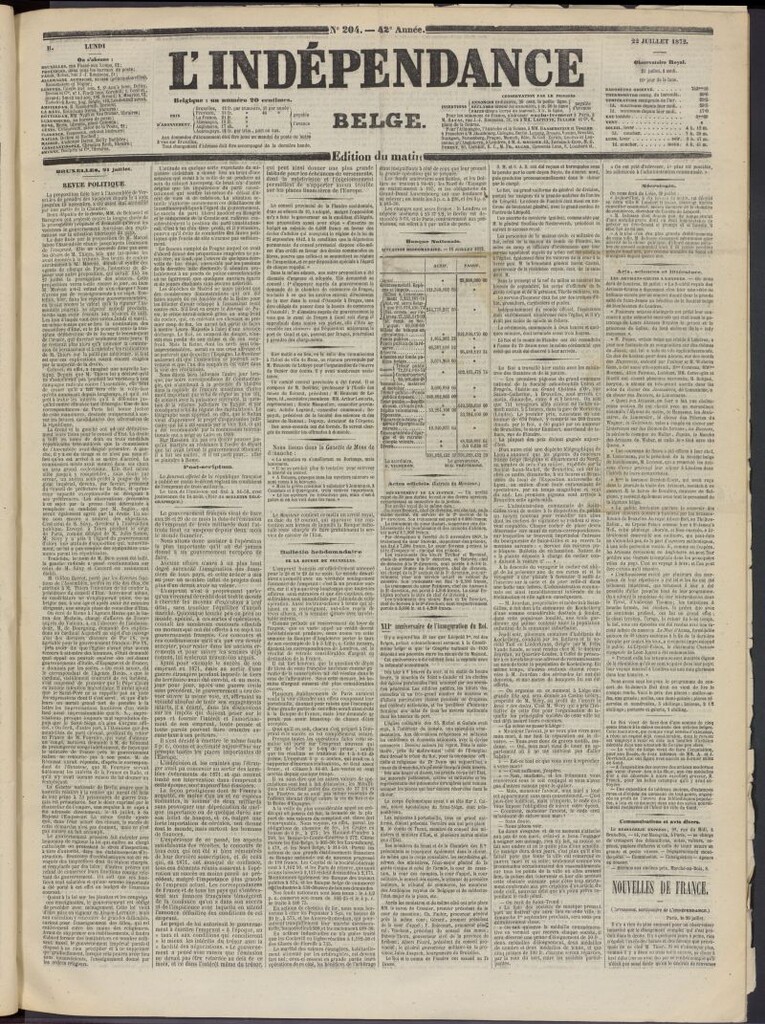 Miniatura de L´Indépendance Belge del 22 de julio de 1872, nº 204