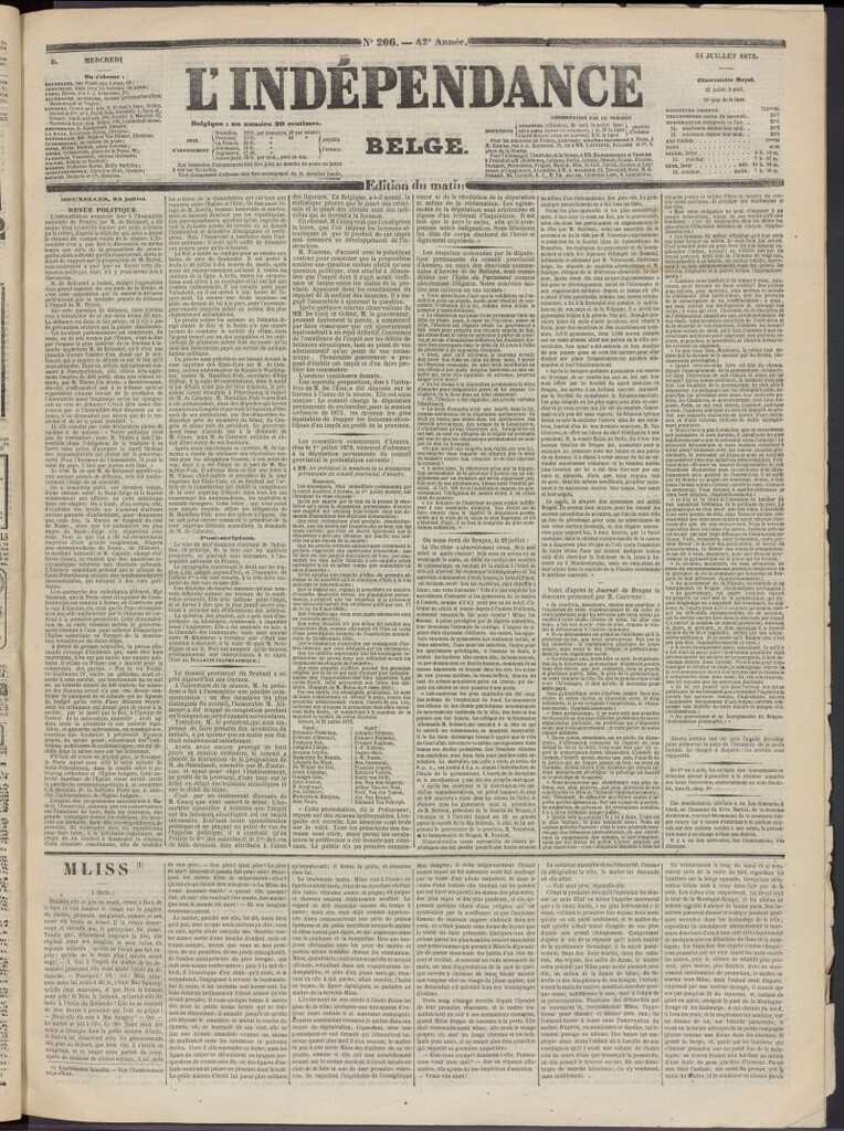 Miniatura de L´Indépendance Belge del 24 de julio de 1872, nº 206