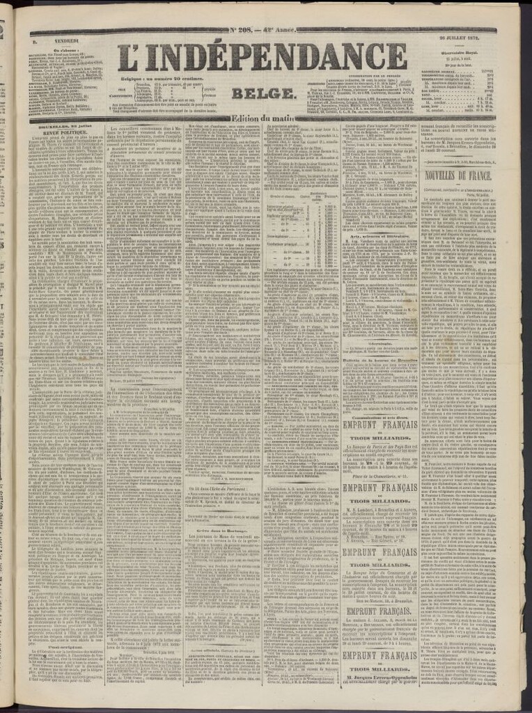 Miniatura de L´Indépendance Belge del 26 de julio de 1872, nº 208