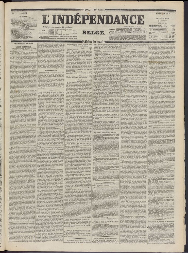 Miniatura de L´Indépendance Belge del 27 de julio de 1872, nº 209