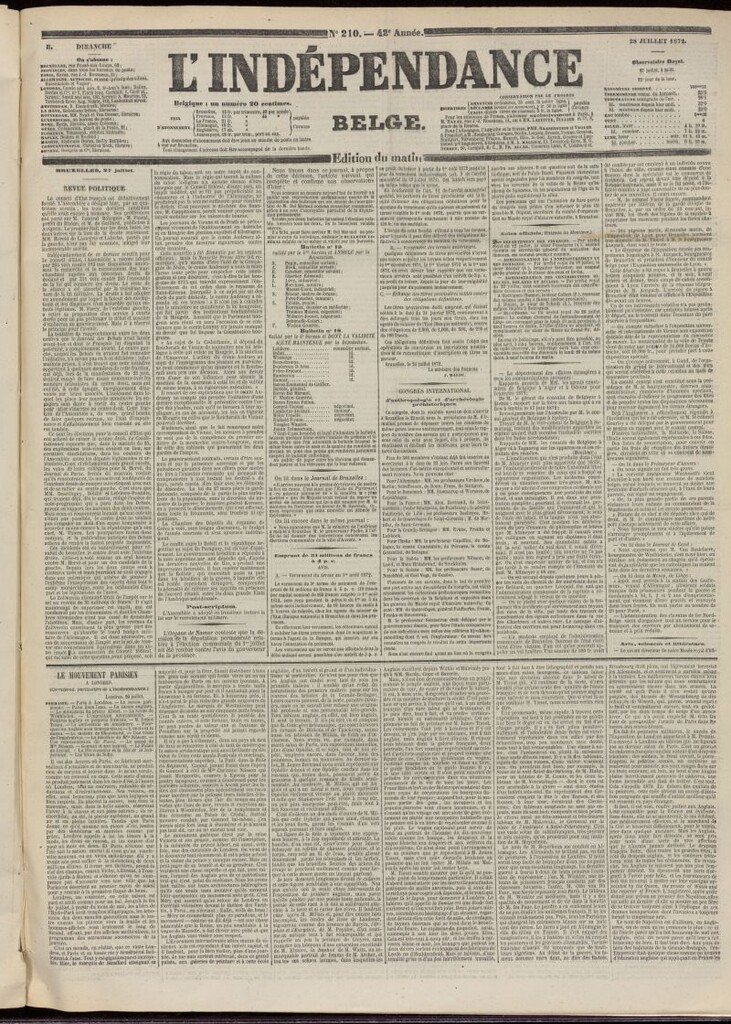 Miniatura de L´Indépendance Belge del 28 de julio de 1872, nº 210