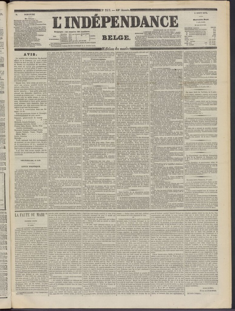 Miniatura de L´Indépendance Belge del 4 de agosto de 1872, nº 217