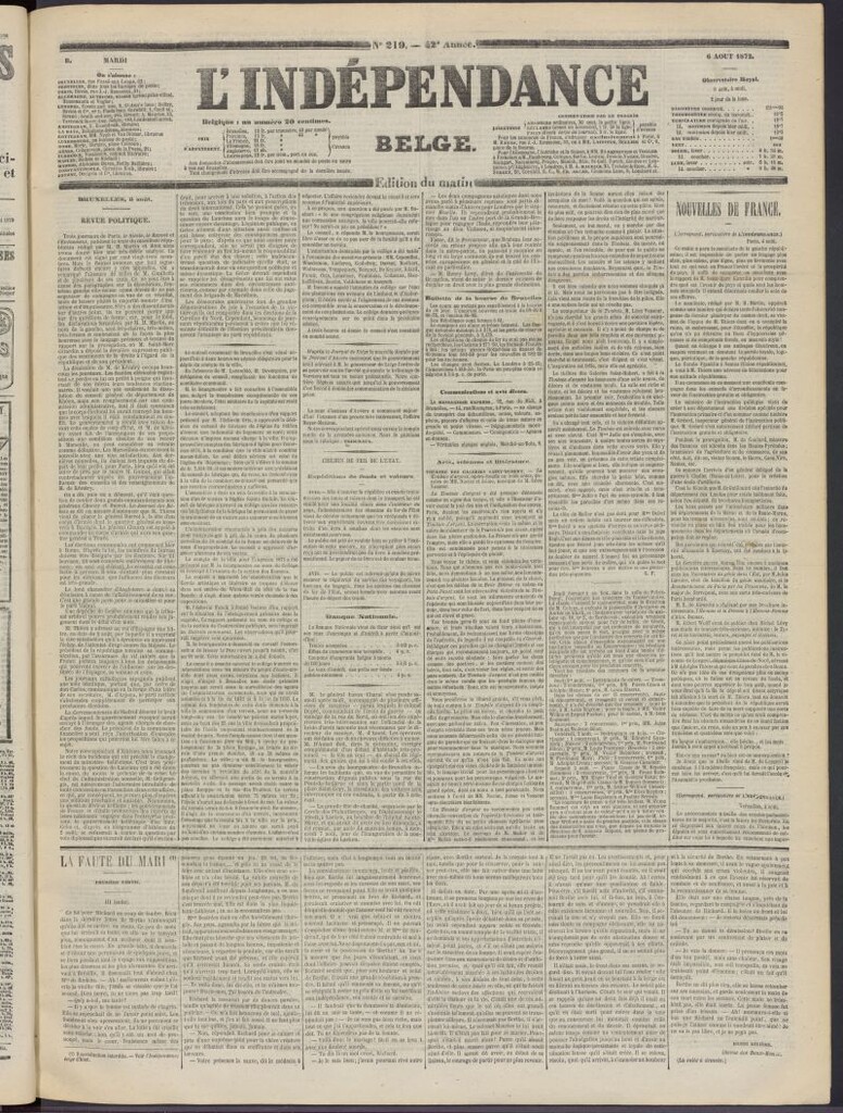 Miniatura de L´Indépendance Belge del 6 de agosto de 1872, nº 219