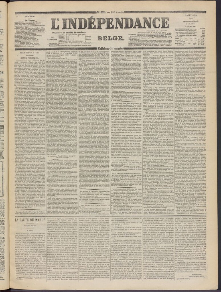 Miniatura de L´Indépendance Belge del 7 de agosto de 1872, nº 220