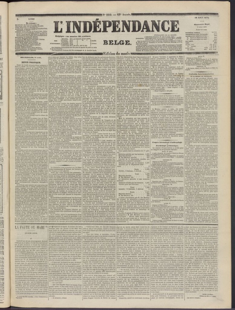Miniatura de L´Indépendance Belge del 12 de agosto de 1872, nº 225