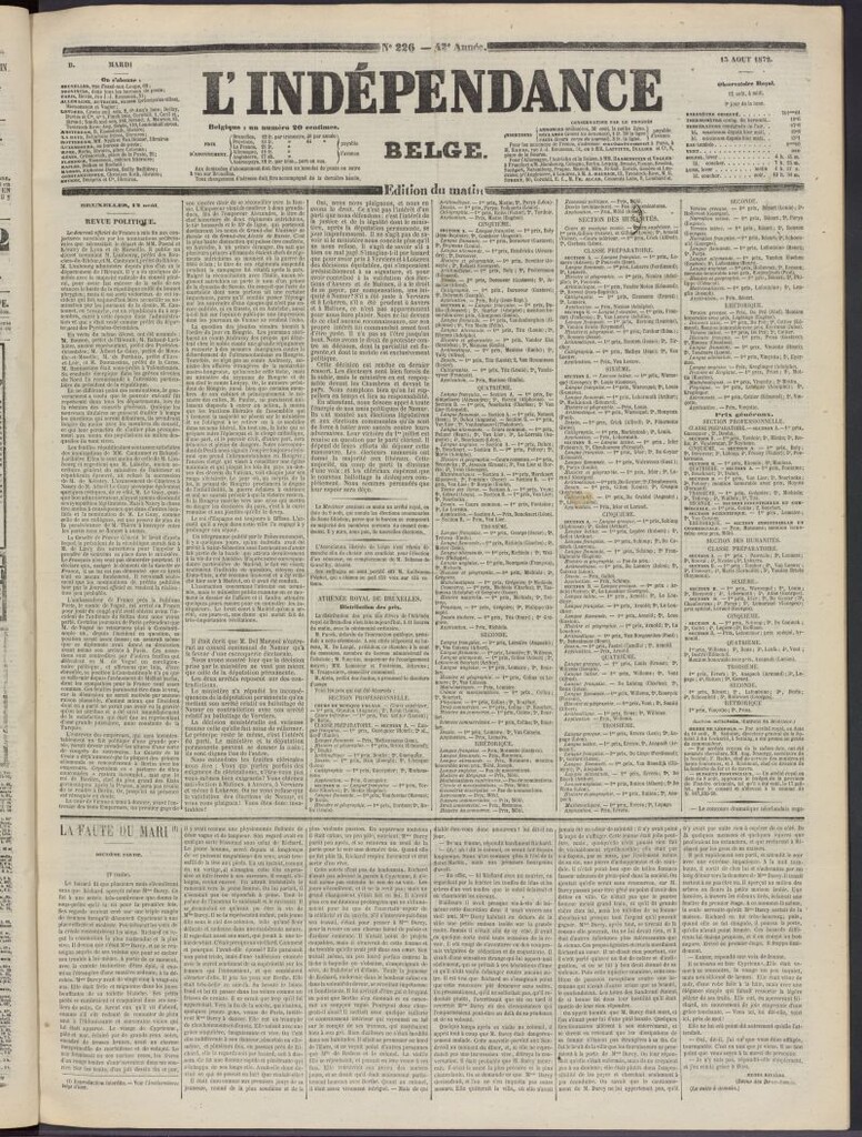 Miniatura de L´Indépendance Belge del 13 de agosto de 1872, nº 226