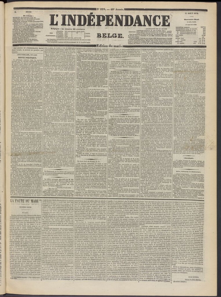 Miniatura de L´Indépendance Belge del 15 de agosto de 1872, nº 228