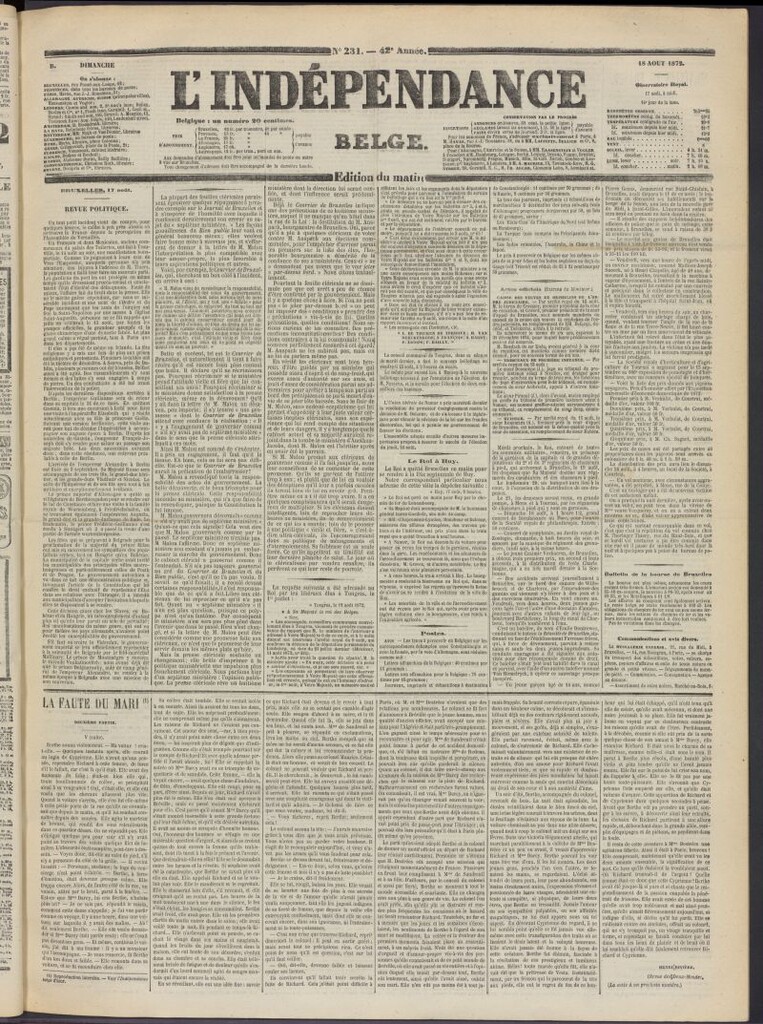 Miniatura de L´Indépendance Belge del 18 de agosto de 1872, nº 231