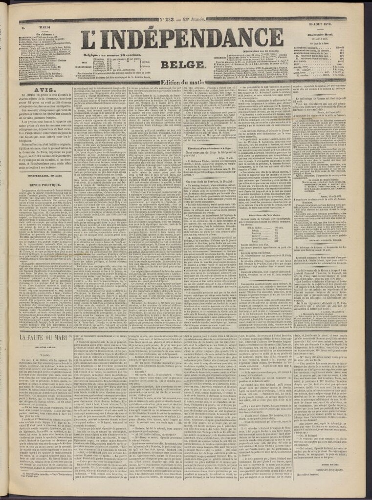 Miniatura de L´Indépendance Belge del 20 de agosto de 1872, nº 233