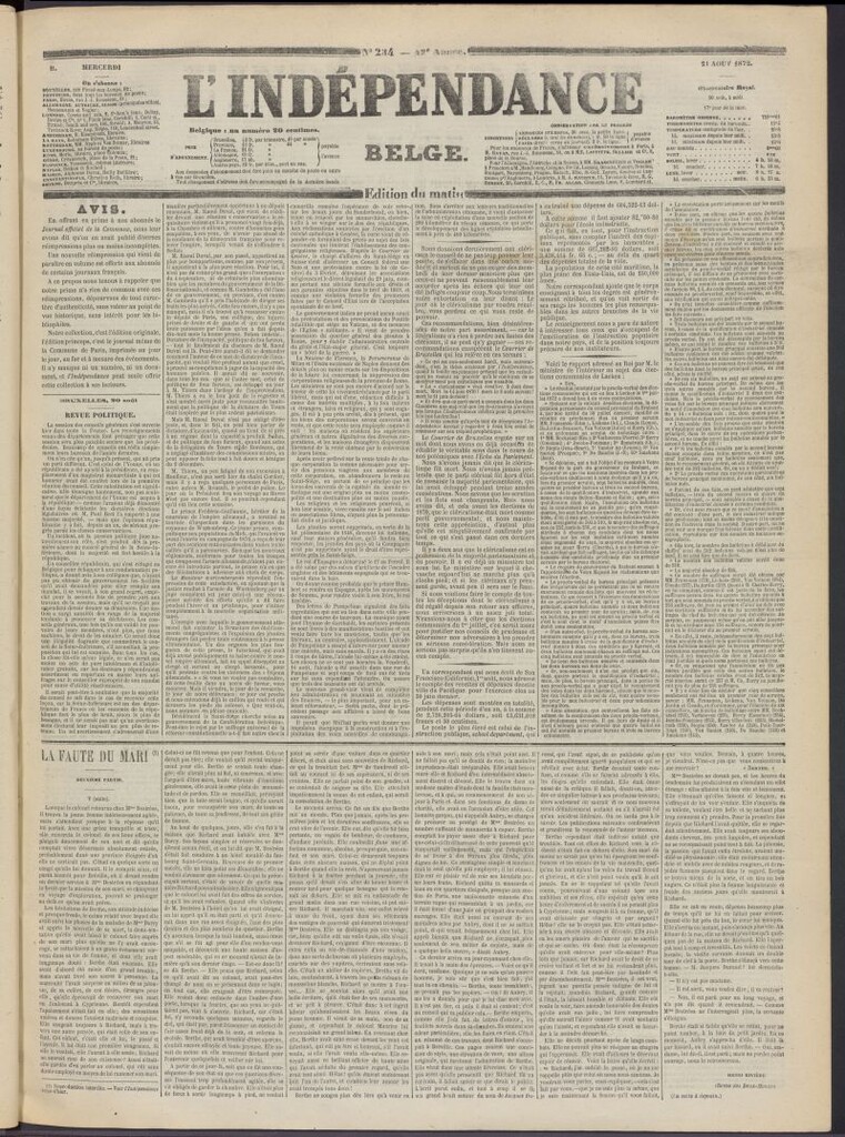 Miniatura de L´Indépendance Belge del 21 de agosto de 1872, nº 234