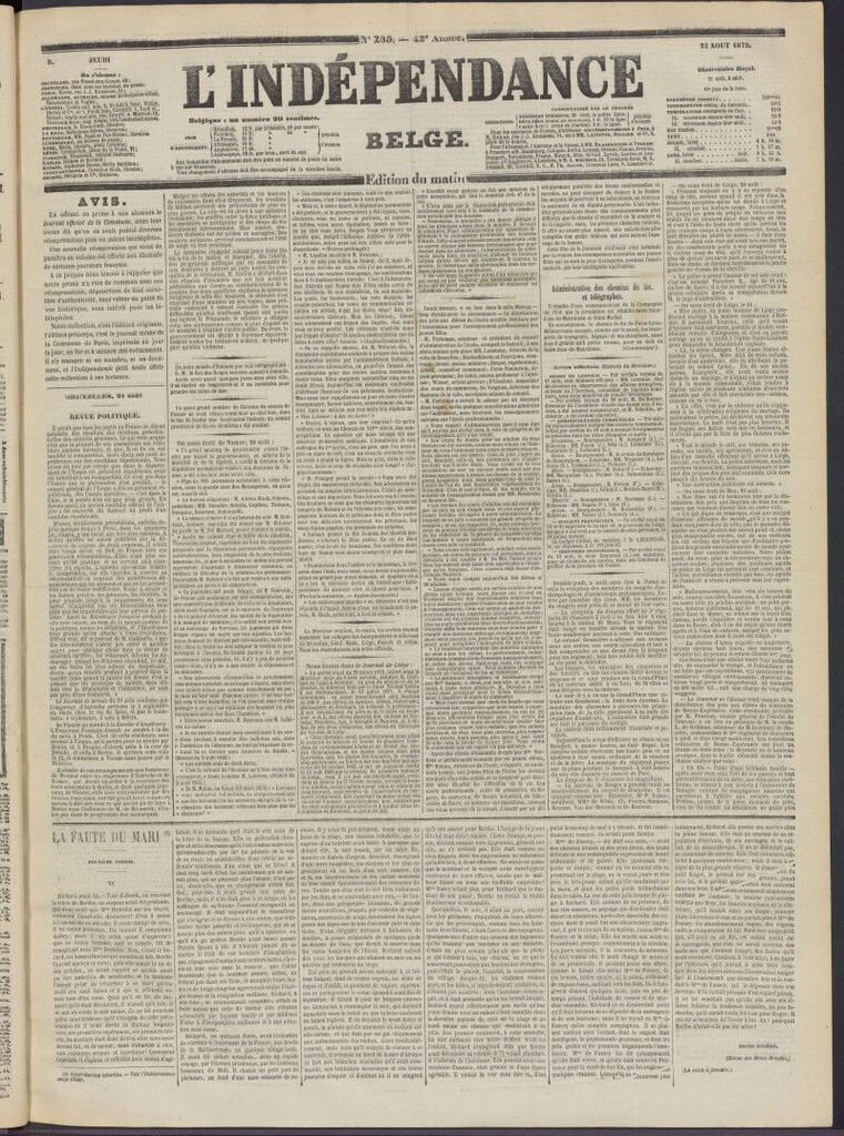 Miniatura de L´Indépendance Belge del 22 de agosto de 1872, nº 235