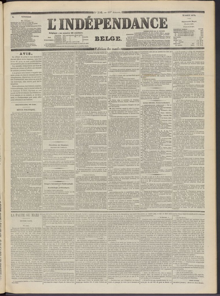 Miniatura de L´Indépendance Belge del 23 de agosto de 1872, nº 236