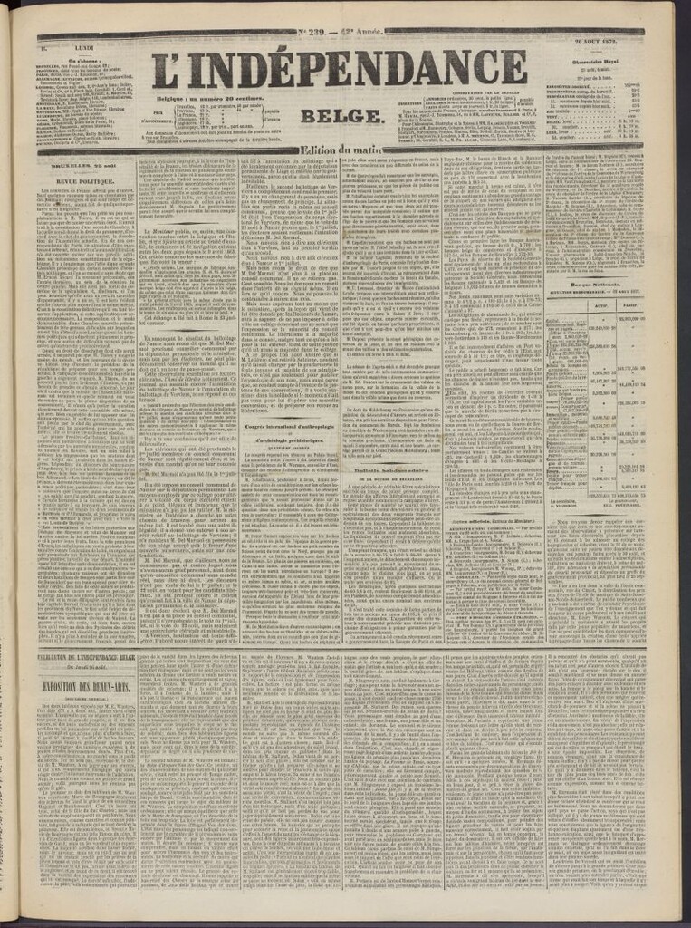 Miniatura de L´Indépendance Belge del 26 de agosto de 1872, nº 239