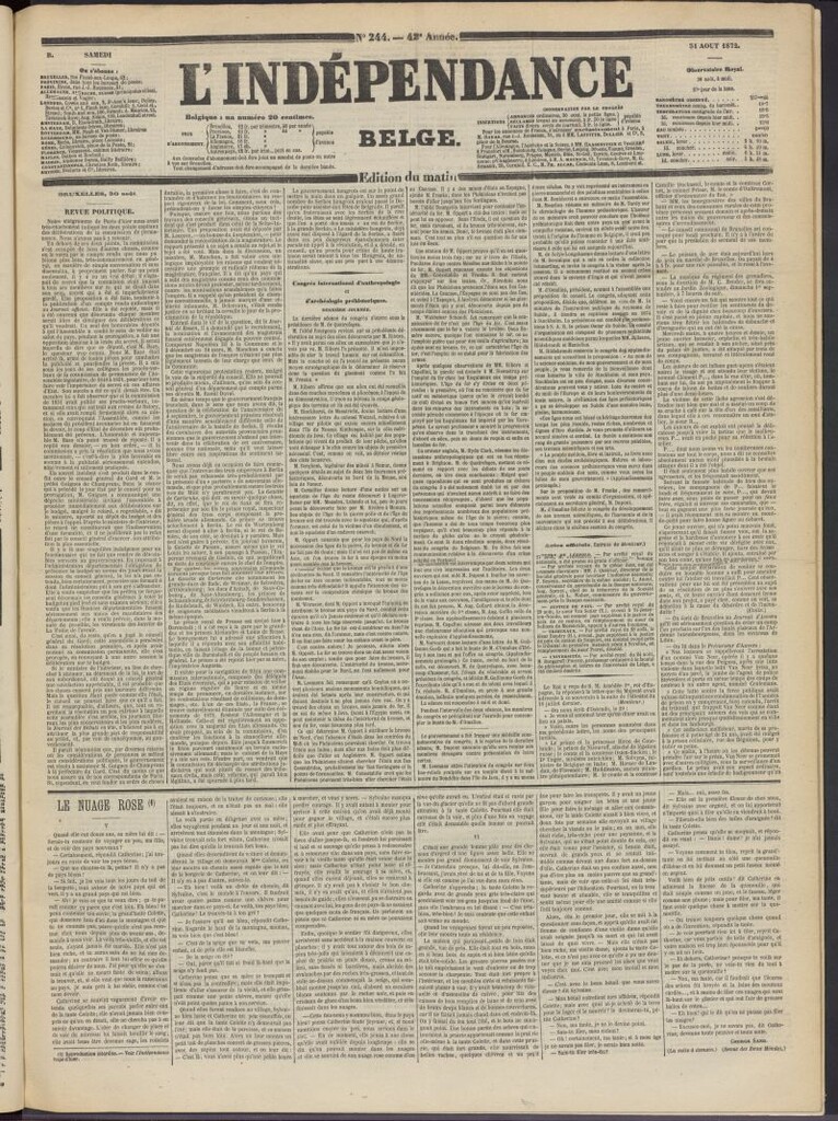 Miniatura de L´Indépendance Belge del 31 de agosto de 1872, nº 244
