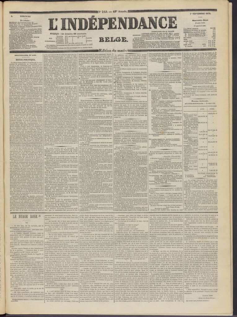Miniatura de L´Indépendance Belge del 1 de septiembre de 1872, nº 245