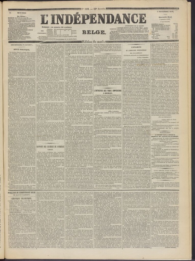 Miniatura de L´Indépendance Belge del 4 de septiembre de 1872, nº 248