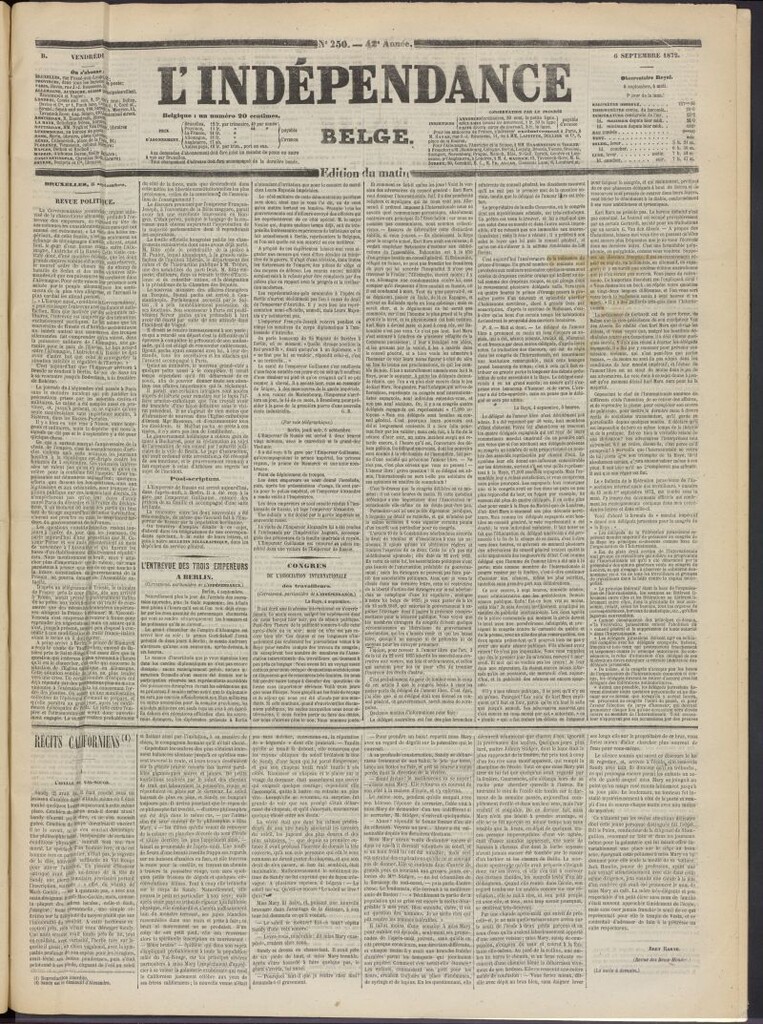 Miniatura de L´Indépendance Belge del 6 de septiembre de 1872, nº 250