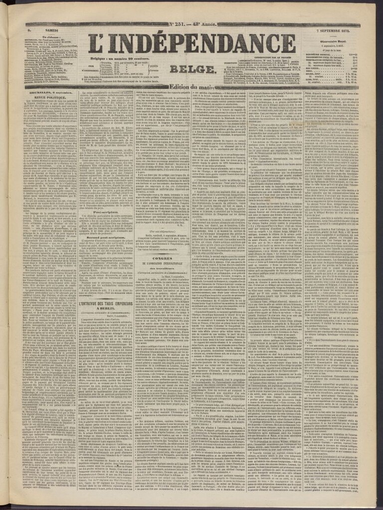 Miniatura de L´Indépendance Belge del 7 de septiembre de 1872, nº 251