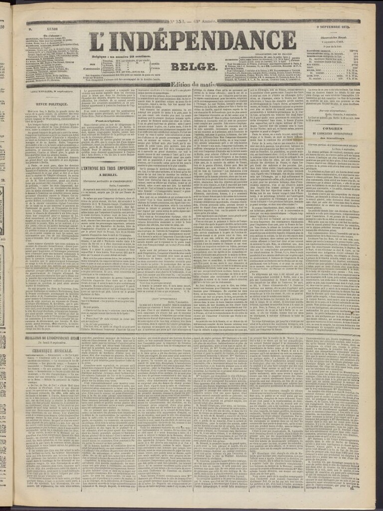 Miniatura de L´Indépendance Belge del 9 de septiembre de 1872, nº 253