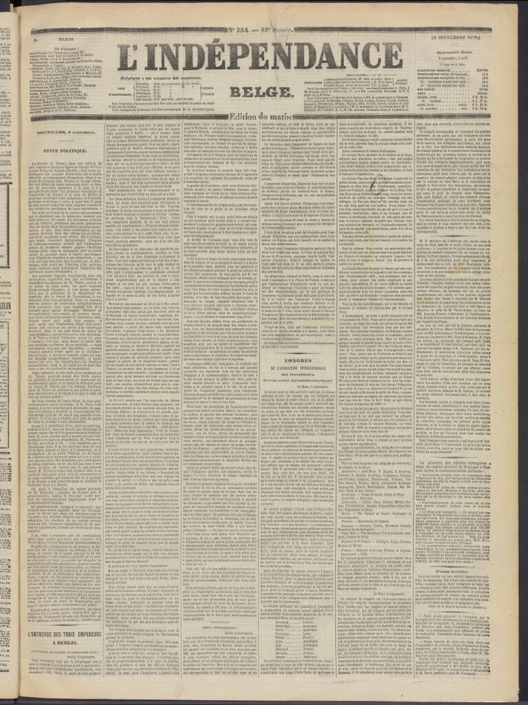Miniatura de L´Indépendance Belge del 10 de septiembre de 1872, nº 254