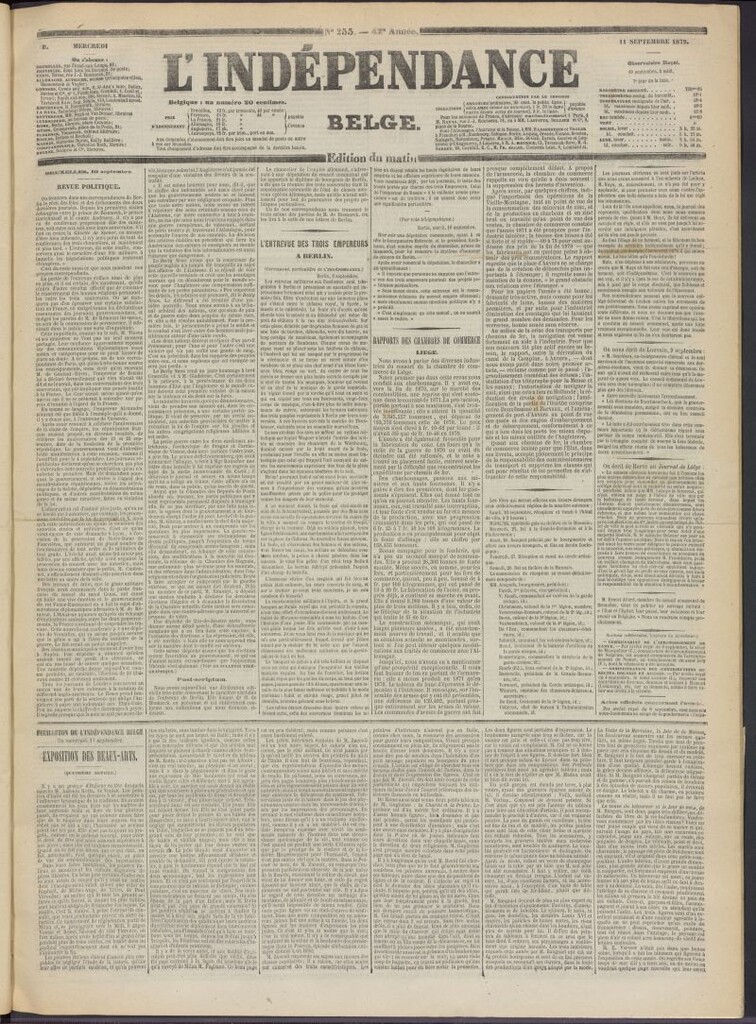 Miniatura de L´Indépendance Belge del 11 de septiembre de 1872, nº 255
