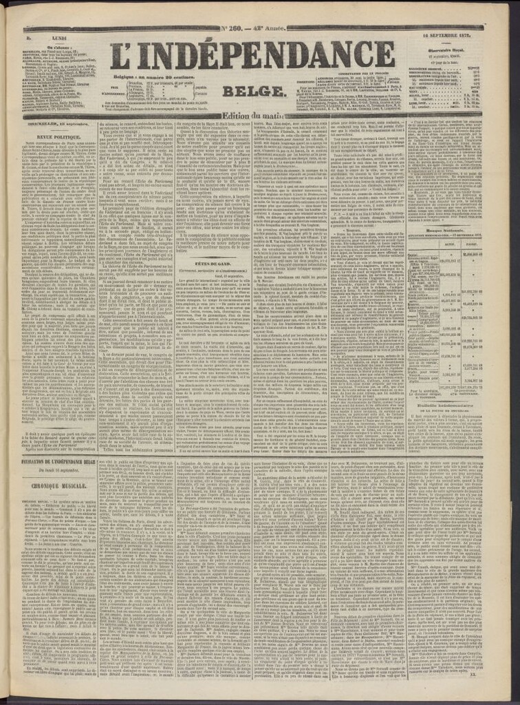 Miniatura de L´Indépendance Belge del 16 de septiembre de 1872, nº 260