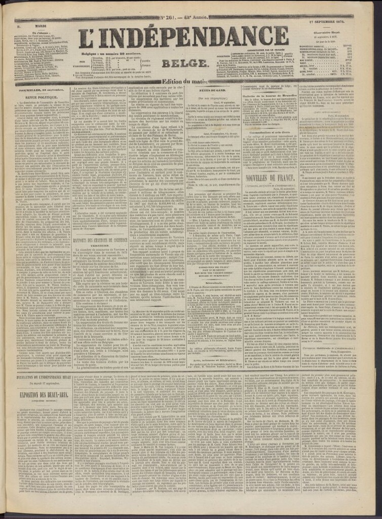Miniatura de L´Indépendance Belge del 17 de septiembre de 1872, nº 261