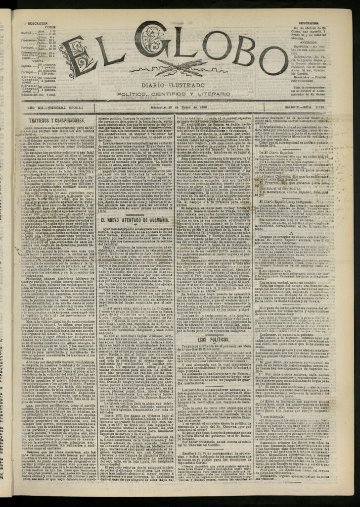 Miniatura de El Globo : diario ilustrado del 13 de enero de 1886, nº 3729