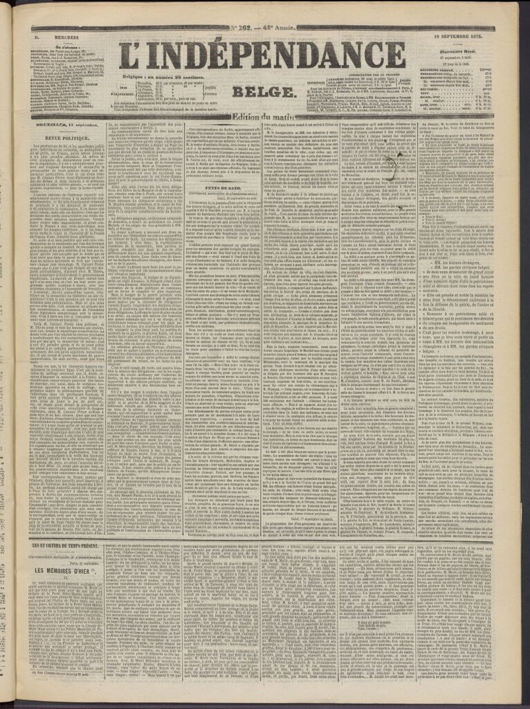 Miniatura de L´Indépendance Belge del 18 de septiembre de 1872, nº 262