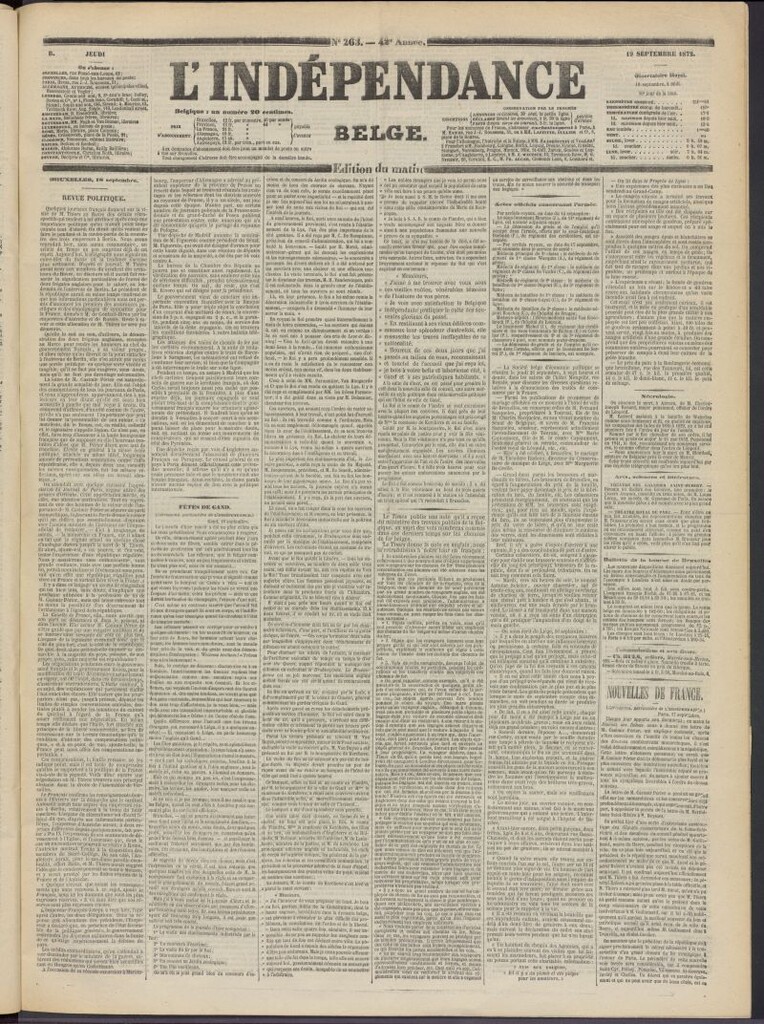 Miniatura de L´Indépendance Belge del 19 de septiembre de 1872, nº 263