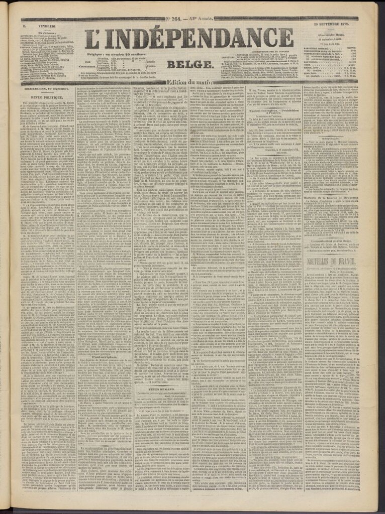 Miniatura de L´Indépendance Belge del 20 de septiembre de 1872, nº 264