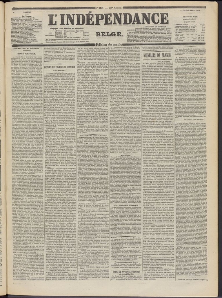 Miniatura de L´Indépendance Belge del 21 de septiembre de 1872, nº 265