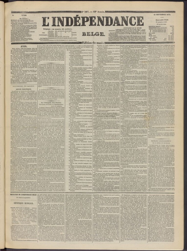 Miniatura de L´Indépendance Belge del 23 de septiembre de 1872, nº 267