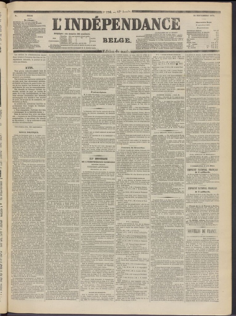 Miniatura de L´Indépendance Belge del 26 de septiembre de 1872, nº 270