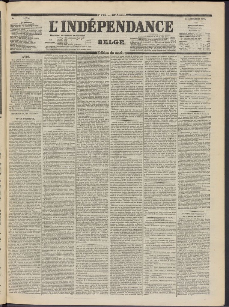 Miniatura de L´Indépendance Belge del 30 de septiembre de 1872, nº 274
