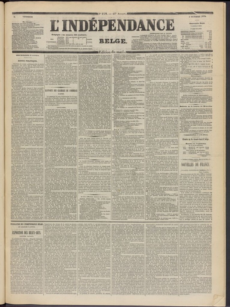 Miniatura de L´Indépendance Belge del 4 de octubre de 1872, nº 278