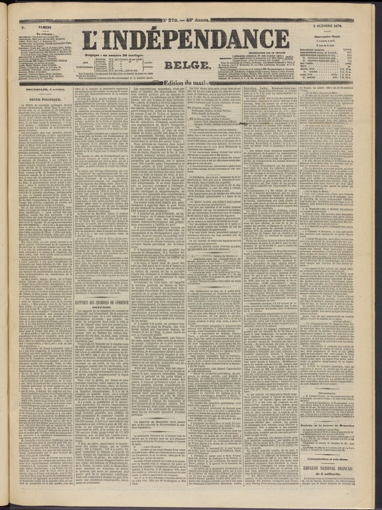 Miniatura de L´Indépendance Belge del 5 de octubre de 1872, nº 279