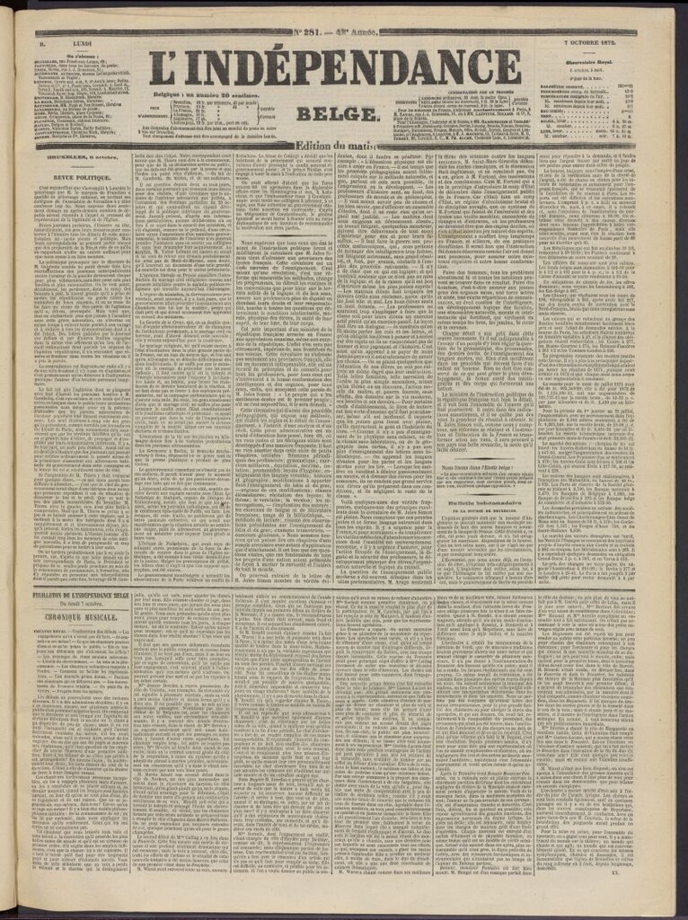 Miniatura de L´Indépendance Belge del 7 de octubre de 1872, nº 281