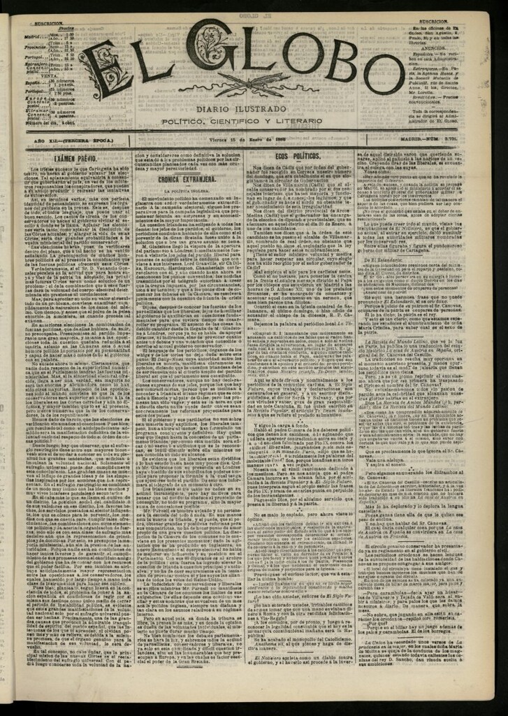 Miniatura de El Globo : diario ilustrado del 15 de enero de 1886, nº 3731