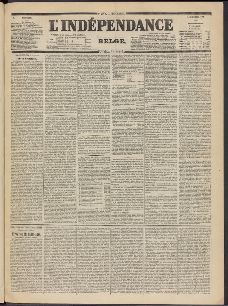Miniatura de L´Indépendance Belge del 9 de octubre de 1872, nº 283