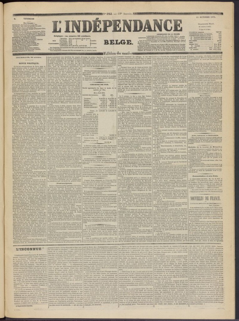 Miniatura de L´Indépendance Belge del 11 de octubre de 1872, nº 285