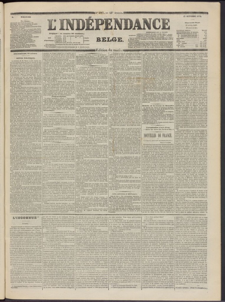 Miniatura de L´Indépendance Belge del 13 de octubre de 1872, nº 287