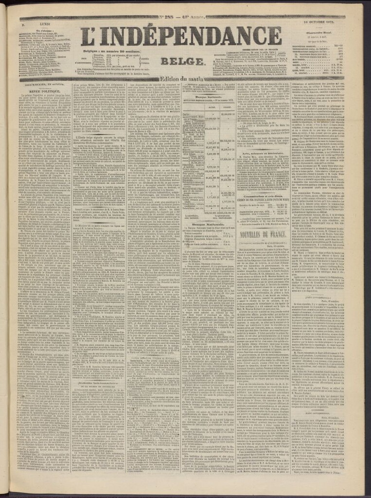 Miniatura de L´Indépendance Belge del 14 de octubre de 1872, nº 288