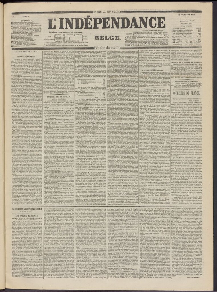 Miniatura de L´Indépendance Belge del 15 de octubre de 1872, nº 289