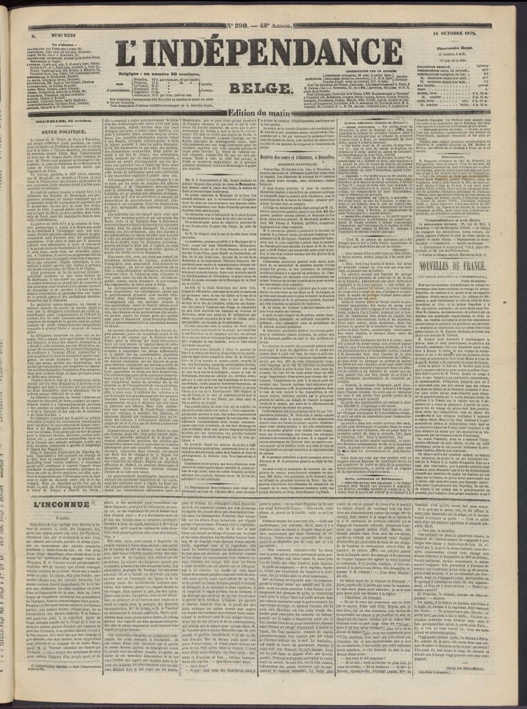 Miniatura de L´Indépendance Belge del 16 de octubre de 1872, nº 290